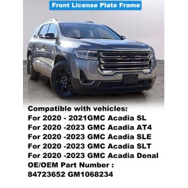 FASTCHE Front License Plate Frame Compatible with 2020 2021 2022 2023 GMC Acadia Front Bumper License Plate Holder Mounting Bracket Cover Replace # 84723652 GM1068234