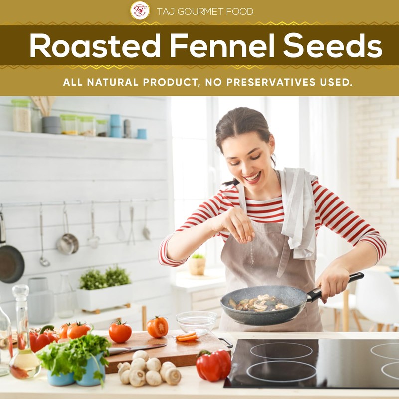 TAJ Roasted Fennel Seeds, Roasted Saunf, 7oz (200g)