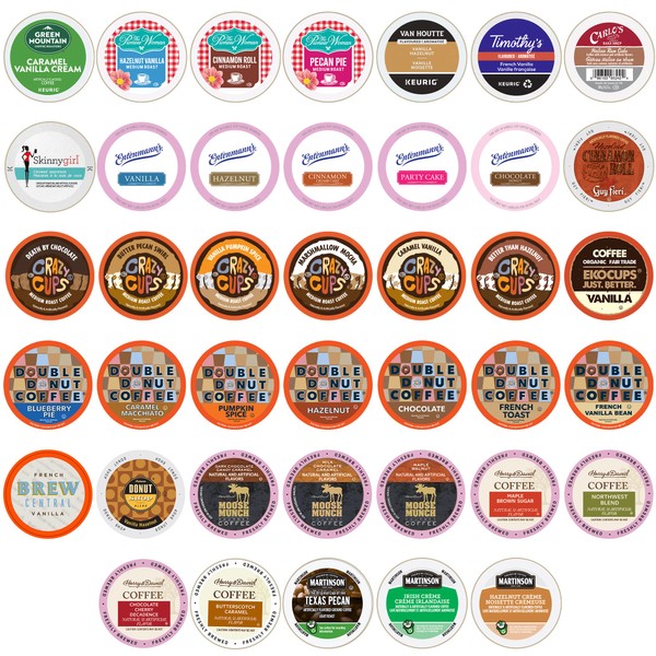 Crazy Cups Pod Variety Pack - Unique Flavors of Chocolate, Vanilla, Caramel, Coffee Capsules, Flavored Coffee, 40 Count