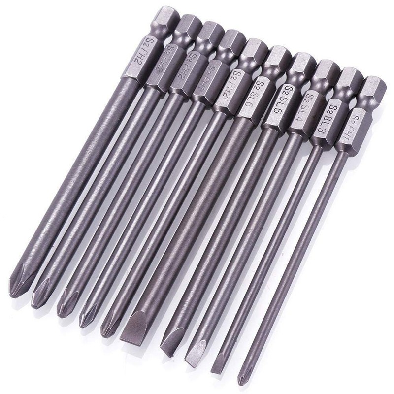 Rocaris 10pcs 1/4 Inch Hex Shank Long Magnetic Screwdriver Bits