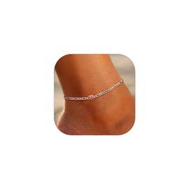 SILVERCUTE July Birthstone Ankle Bracelet 925 Sterling Silver 3mm Figaro Chain Anklets for Women, 8.5"-10.5"