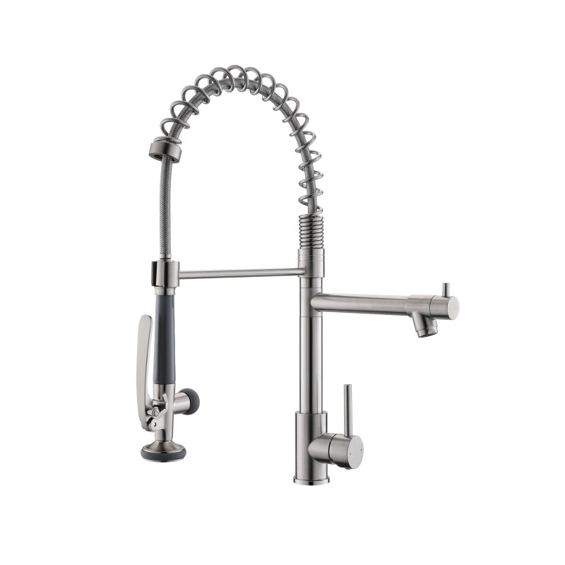FLG Brushed Nickel Kitchen Faucet Single Handle Spring Faucet with