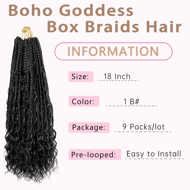 Goddess Box Braids Crochet Hair 18 Inch Bohemian Crochet Braids
