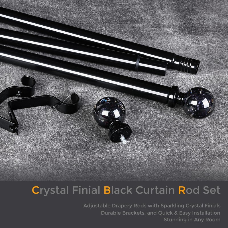 Black Curtain Rods for Windows 72 to 144 Inch, 1''