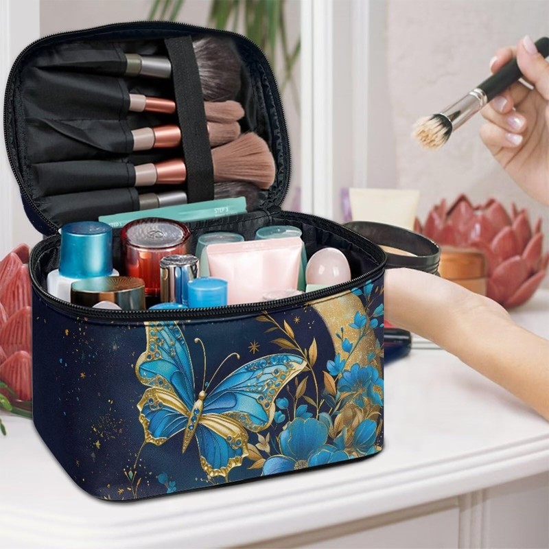 doginthehole Moon Butterfly Makeup Bag Portable Toiletry Bag Zippered Tote