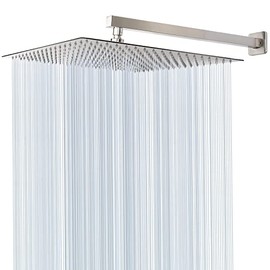 Cabezal de ducha con brazo de extensión, cabezal de ducha cuadrado de alta presión con brazo de ducha, cabezal de ducha de lluvia de acero inoxidable, cobertura completa de cascada (cabezal de ducha de 16 pulgadas con brazo de 20 pulgadas, níquel cepillado)