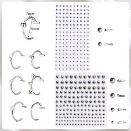 Katslyn 6Pcs Fake Piercings Nose Rings and Lip Rings with 245 Nose Studs and 1 Pair of Tweezers，Stainless Steel Fake Piercings Easy to Wear Fashionable and Stylish Suitable for Both Men and Women