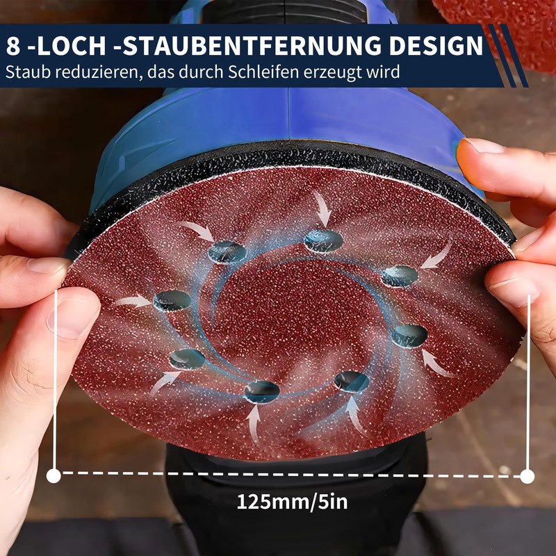 Pack of 80 Sandpaper 125 mm Velcro, Sanding Discs 5