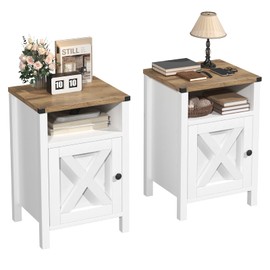 HXBOAUVS Farmhouse Nightstands Set of 2, Rustic Vintage Side End Table with Storage, Wood Side Table with Barn Door for Bedroom Living Room,White