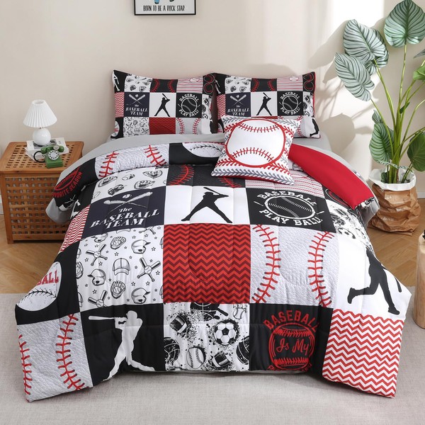 Tasselily 6 Pcs Baseball Bedding Sets Sports Full Comforter Set