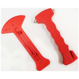 ROAD GENIE Emergency Escape Hammer (Orange) | 7-3/8" (18.7 cm) Tall | Metal-Tipped Hammer for Glass Breaking | Shielded Razor for Seat Belt Cutting | Easy-Grip Holder for Convenient Access