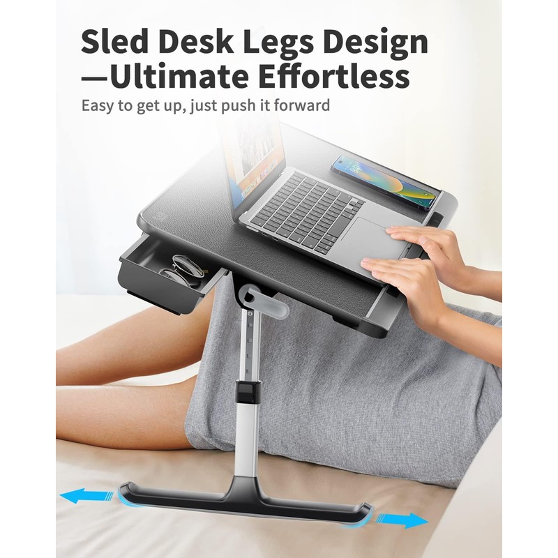 SAIJI Laptop Bed Tray Table, Adjustable PVC Leather Laptop Bed