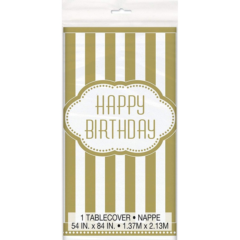 Unique Party 49583 - Plastic Golden Birthday Tablecloth, 7ft x