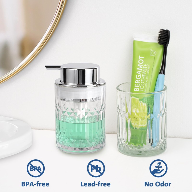 Bathroom Glass Soap Dispenser with Durable Rust-Proof Plastic Liquid Pump