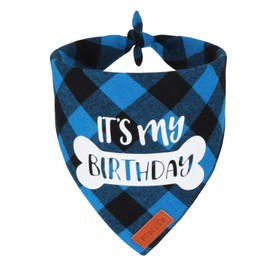 PTDECOR Dog Birthday Party Supplies, It’s My Birthday Dog Bandana Blue Plaid Boy Dog Birthday Bandana for Large and Extra Large Dogs (Blue, X-Large)