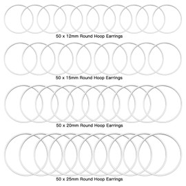 200pcs Earrings Beading Hoop 12/15/20/25mm Earring Finding Beading Hoop Earrings Hypoallergenic Round Earrings Open Bezel Pendant Frame for DIY Jewelry Making(Silver)