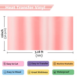 NANAPLUMS Plotter Film Textile, Gradient Colour 3D Puff Vinyl Puff HTV Vinyl Roll for T-Shirts, 3D Puff Heat Transfer Vinyl, Gradient (Pink)