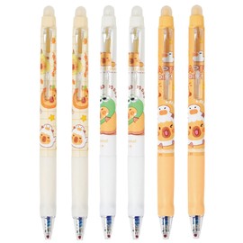 MOZXIRZ 6 Pcs Cute Erasable Gel Pens Retractable Erasable Pens Cartoon Capybara Pen 0.5mm Fine Point Black Ink Writing Pen for Women Girls Boy Office School Supplies (Capybara-Black Ink)