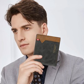 LJCZKA Bifold Leather Wallet Men, Slim Minimalist Wallet Coin Pocket Change Purse with Multi-Card Holder, Zipper Banknote Compartments, ID Window (Black)