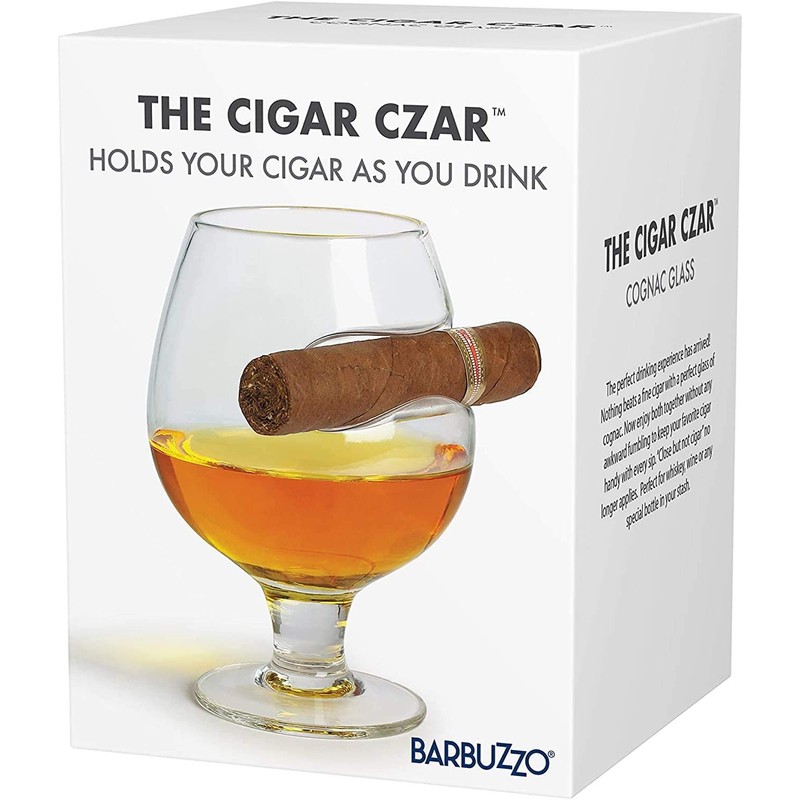 Barbuzzo Cigar Czar Cognac Glass - Brandy Snifter with Cigar
