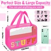 Bolsa de maquillaje transparente con letras de chenilla, bolsa de