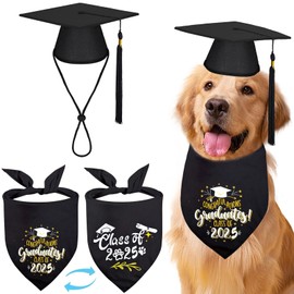 2 Pack Pet Graduation Cap Reversible Bandana Costumes with Black Tassel 2025 Graduation Dog Hat Puppy Scarf Graduation Outfits Party Apparel Medium Large Dog Cat (2PCS Gard Bandanas Set, Black)
