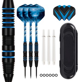 ZLFCypheria Set of 3 Darts with Metal Tip, Professional Steel Darts with Metal Tip, Steel Darts Set, with 3 Flights, 3 Aluminium Shaft, 12 Anti-Loose Rubber Rings, 1 Dart Case (Blue)