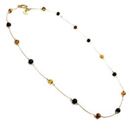 W 22/23 Women's Necklace Gold-Plated Sterling Silver 925 with Amber Balls 4 mm, 45 cm or 50 cm Available Genuine Baltic Amber Jewellery Collection, Sterling Silver Gold amber Sterling silver Gold,