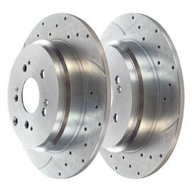 AutoShack Rear Drilled Slotted Brake Rotors Silver Pair of 2 Driver and Passenger Side Replacement for 2005-2014 2015 2016 Honda CR-V 2007-2018 Acura RDX 2.3L 2.4L 3.5L V6 4WD AWD FWD PR41374DSZPR