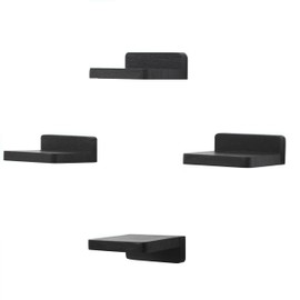 PHOENANCEE Small Floating Shelves for Wall, Set of 4, Square Wooden Shelf, Hanging Mini Shelf Decoration for Bedroom, Living Room, 10.2 cm x 10.2 x 4 cm (Rustic Black)