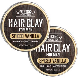 Viking Revolution Spiced Vanilla Hair Clay for Men. Matte Finish. Texturizing Hair Product with Jojoba and Vitamin E. Clay Pomade for Men. Effortless Styling Cream - (2 Pack, 2 Oz Each)