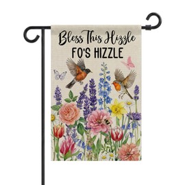 ZUYOENCO Funny Garden Flag 12x18 Double Sided - Bless This Hizzle Fo’s Hizzle Humorous Welcome Yard Flag - Weatherproof Burlap Spring Summer Garden Flags for Outside Porch Patio Decor - 1 Pack