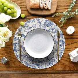 Artoid Mode Watercolor Monochrome Sketch Birds and Flowers Spring Round Placemats Set of 6, 14 Inch Summer Round Table Mats for Dining Decoration