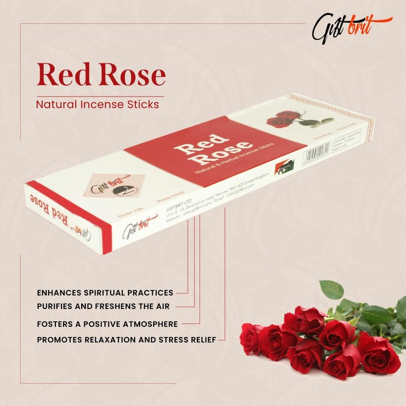 Giftbrit Red Rose Natural & Herbal Incense Sticks 100 Sticks