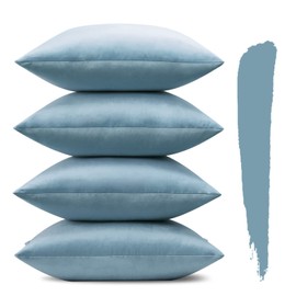 Sungeek Set of 4 Decorative Cushion Covers Solid Soft Velvet Pillow Covers with Invisible Zipper Square Throw Pillow Cases for Sofa Car Patio Bedroom Living Room 45x45cm Light Blue