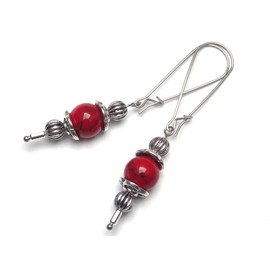Thurcolas - Vintage style earrings in reconstituted red turquoise, mounted on chic stainless steel hoops