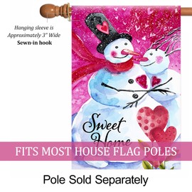 Texupday Sweet Home Snowman Couple With Love Heart Flower Decoration Winter Valentine's Day House Flag Outdoor Yard Flag 28" x 40"