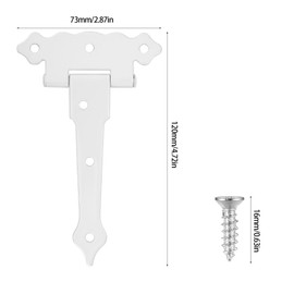 Pack of 8 Door Hinge, Garden Gate Hinge, T-shaped Hinges, Hinges, Foldable Stainless Steel with Screws for Shed Gates, Barn Doors, Gates (4 Inch Floral Pattern, White)