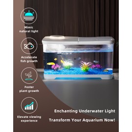 yumentor Fish Tank, 3.8 Gallon Aquarium Starter Kit with Self Cleaning Fish Tank Pump with Filteration, Oxygenation, Water Circulation, Lighting Betta Fish Aquarium with Decor, Gravel (White)