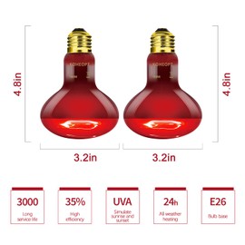 KOHEOPT Infrared Heat Lamp 100W,（2 Pack） Reptile Heat Emitter Infrared Basking Spot Light, Reptile Pets Brooder Use,Red Heat Lamp for Chickens、Lizards、Snakes、Turtles