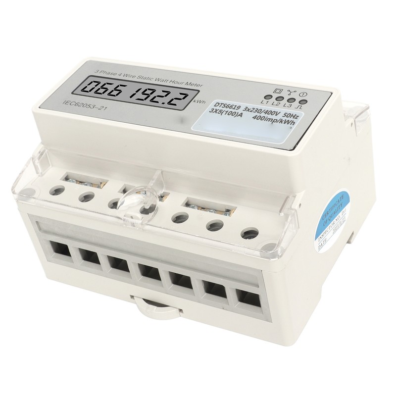 Electric 3 Phase 4 Wire Energy Meter Guide Rail LCD