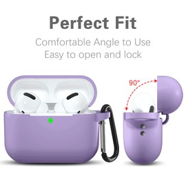 Lerobo for Airpods Pro Case with Keychain & Lanyard Accessories - Full Protective Silicone Skin - Front LED Visible - Lavender Purple