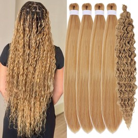 Ash Blonde Braiding Hair Pre stretched Color 27/613 Boho Hair for Braiding Hypoallergenic Ez Braid Curly Deep Wave Crochet Boho Braids