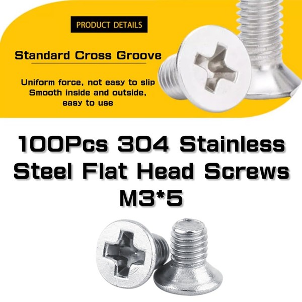 M3 Machine Screws Countersunk Flat Head 5 mm Pack of