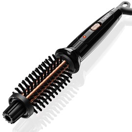Curling Iron Brush, Curling Brush with Anti-Scald Curlings Iron for Short Hair Ceramic Tourmaline Negative Ion Technology Dual Voltage