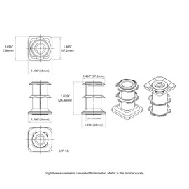 Outwater Industries Double Star Threaded Caster Insert | Heat Treated Steel | Fits 1-1/2 Inch Square 16-18 Gauge Tube | Thread: 3/8-16 | 4 Pack