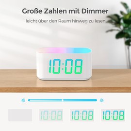 ONLAKE Digitaler Wecker mit Nachtlicht für Schlafzimmer, 9 RGB Farben Lichtwecker, große Ziffern mit 10 farbwechselnden LED Displays, Dimmer, einfache Uhr für Kinder, Jugendliche, Mädchen, Junge