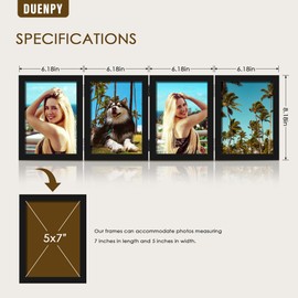 DUENPY 4 Folding 5x7 Picture Frame Horizontal Engineered Wood Accordion Photo Frame with Plexiglass Tabletop Bookshelf Display Black