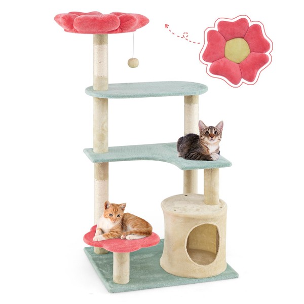 PETSITE 49 Inch Flower Cat Tree, Modern Multi-Level Cute Cat