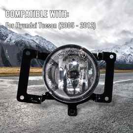 CHELANGHU Halogen Type Fog Lamp Light Assembly Fog Light For Hyundai Tucson 2005 2006 2007 2008 2009 2010 2011 2012, With Bulb, Black & Clear, 92201-2E000